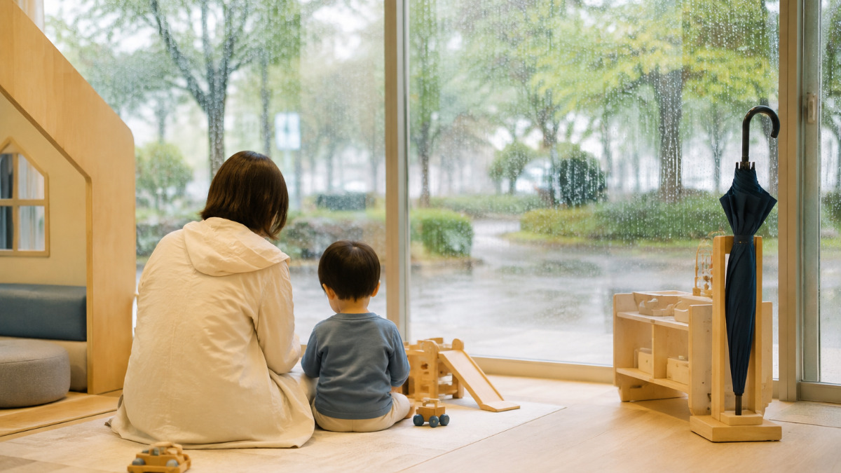 室内の遊び場で楽しそうに遊ぶ子ども