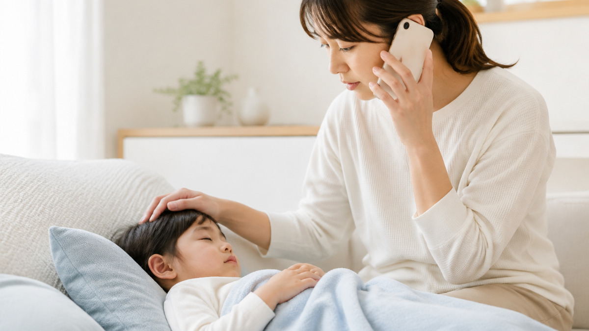 電話で会社に連絡する様子