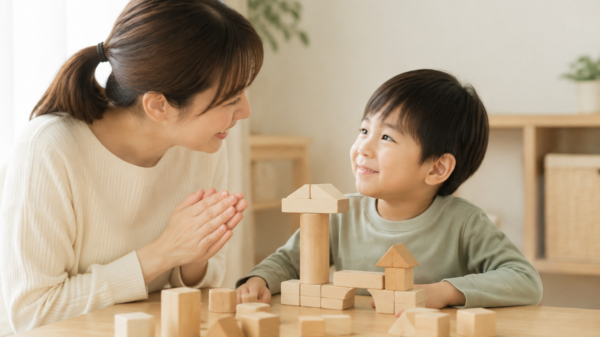 子どもに優しく話しかける親の様子