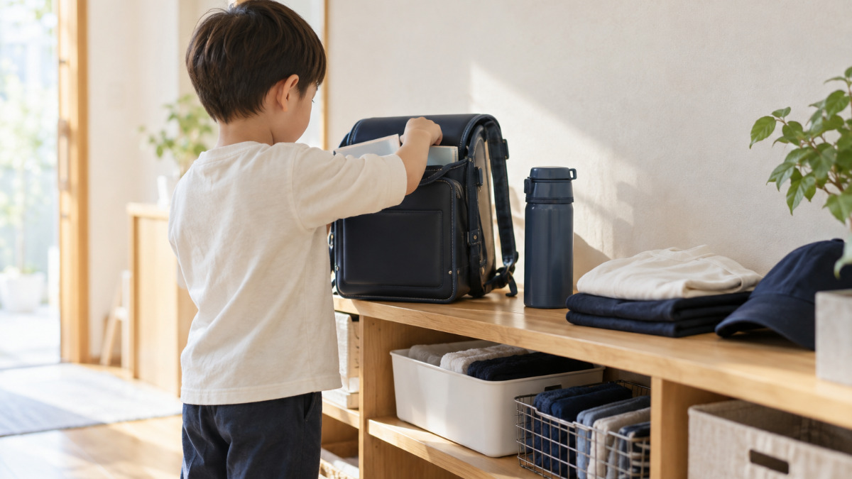 朝の支度をする小学生